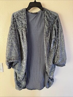 Women's Slate Blue Velvet Burnout Open Front Jacket